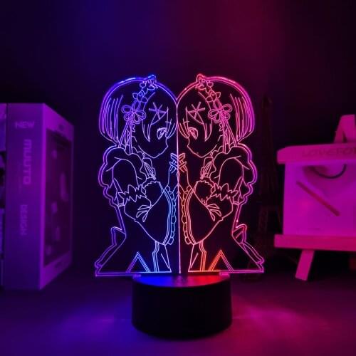 Anime 3d Lamp Re Zero Starting Life In Another World Rem and Ram Anime Room Decor Gift To Girlfriend Decoration Bedroom LedNight