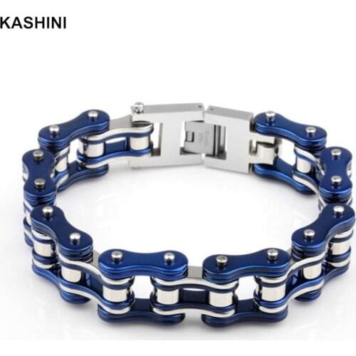 Blue couple bracelet motorcycle chain bracelet punk bicycle chain mens bracelet stainless steel machine bracelet wholesale