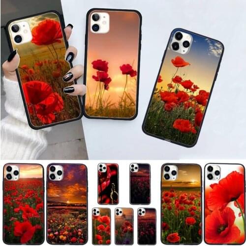 Red Poppies Poppy flowers pattern Phone Case for iPhone 11 12 pro XS MAX 8 7 6 6S Plus X 5S SE 2020 XR mobile funda