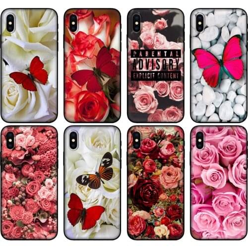 Black tpu Case For OPPO Realme C11 Case For Realme C 11 RealmeC11 Back RMX2185 Case Cover Red butterfly roses flower