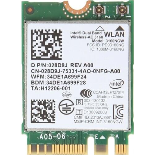 Intel Wireless-AC 3160 3160NGW Dual Band Bluetooth 4.0 NGFF Wifi Card For DELL