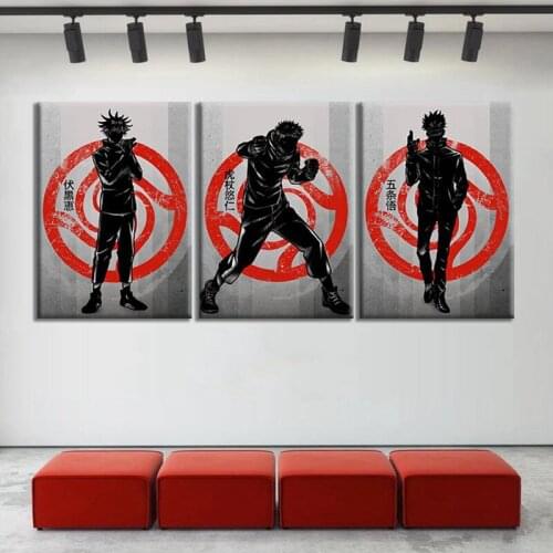 3 Pcs Japanese Anime Jujutsu Kaisen Oil Painting Canvas Gojo Satoru Yuji Print Poster Living Room Wall Art Decoration