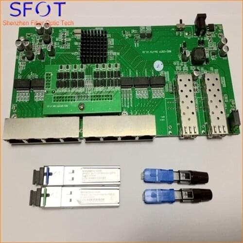 POE reverse Switch board kit, not manageable, with 2pcs SC 3KM SFPs and 2pcs SC/UPC fast connectors, Vlan on/off