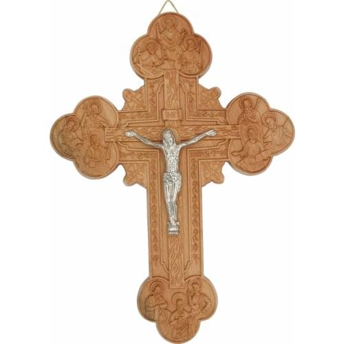 11 Inches Oak Wall Cross Crucifix with Metal Jesus Christ Hand Carving Cross Durable Unique christian gift religious Wall Decor