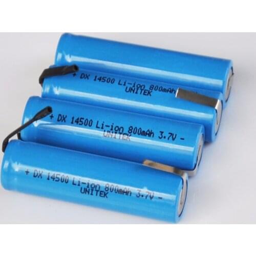 5-10PCS 3.7V 14500 rechargeable lithium ion battery 800mah AA li-ion cell soldering tabs for electric shaver razor toothbrush