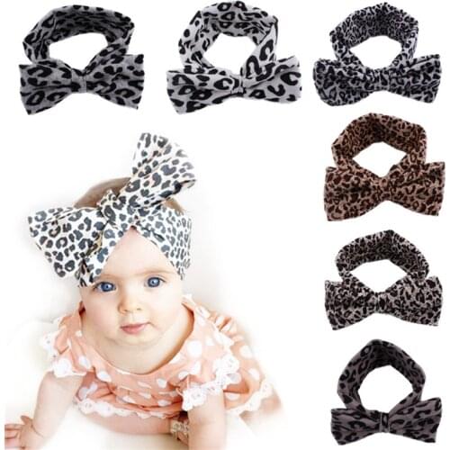 Baby Girls Fashion Leopard Headbands Turban Bandana Hair Band Kids Soft Stretch Big Bow Bowknot Head Wrap Hair Band Accessories
