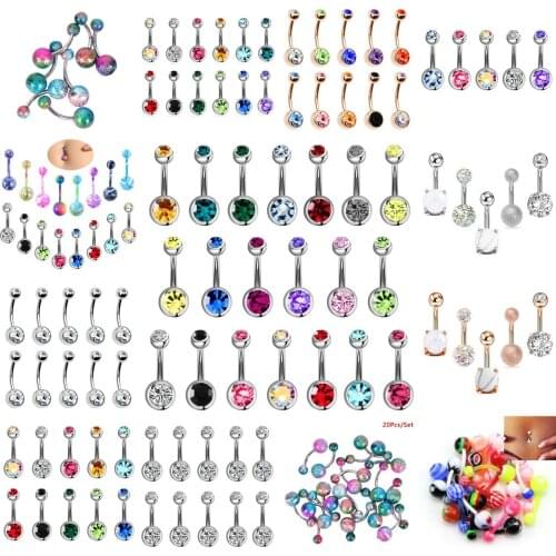Surgical Steel Crystal Belly Button Ring Set 14G Glitter Navel Piercing Set Cute Belly Bar Bulk Belly Piercing Pack Navel Ring
