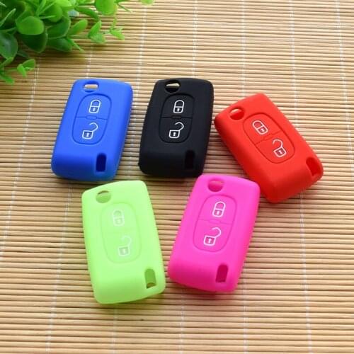 Car Key Silicone Cover set Fob stickers 2 Buttons for Peugeot 208 207 3008 308 408 407 307 Rubber protector shell Car styling