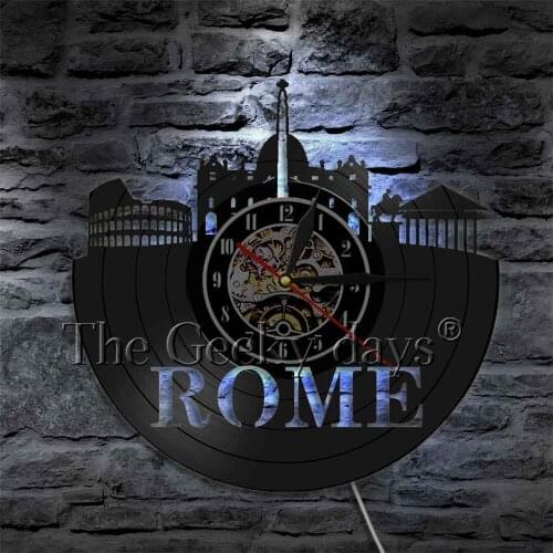 Rome City Still Life Wall Light non Ticking for Bedroom Decorative Vinyl Record Hanging Watch Modern Home Decor