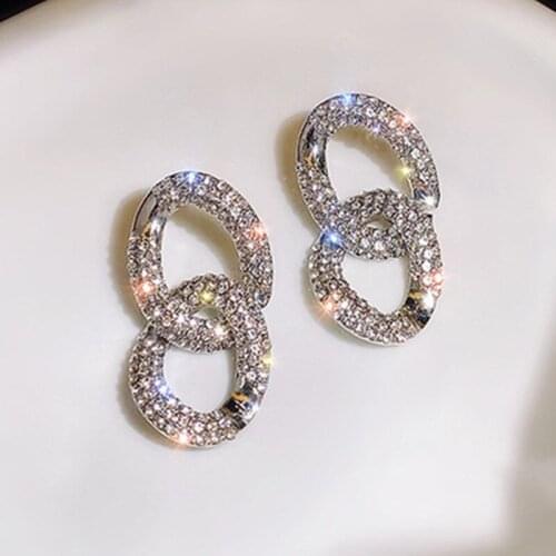 2021 New Fashion Temperament Double Circle Rhinestone Ladies Retro Simple Hoop Earrings For Women Girls Dinner Wedding Jewelry