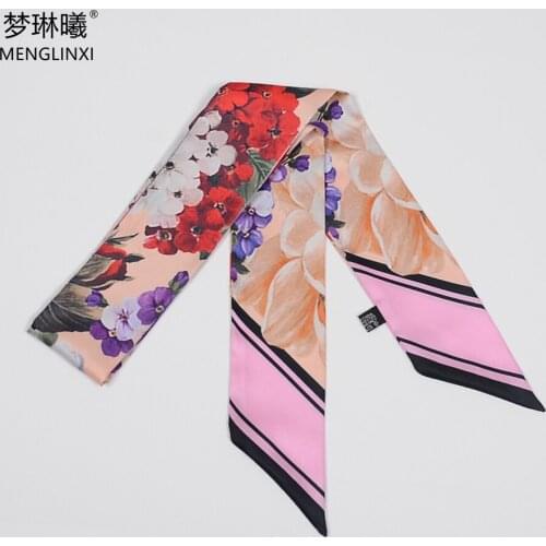 New Design Flowers Luxury Brand Scarf Women Silk Scarf Bag Scarves Skinny Wrist Towel Foulard Neckerchief Headband For Ladies