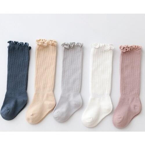 2020 Autumn Newborn Baby Knitted Stockings Ruched Pure Color Warm Korean Style Toddlers Kids Stockings