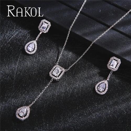 RAKOL Trendy Wedding Necklace Earrings for Women Accessories Full Cubic Zirconia Bridal Jewelry Sets Pendientes Mujer Moda