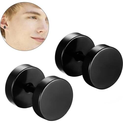 Pair Stainless Steel Round Ear Earrings Stud 10mm Ear Studs for Men Ear Jewelry Decoration