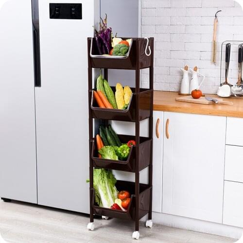 Plastic floor Storage rack multi-layer Organizing Rack Storage basket with Roller Movable Shelf for Kitchen Bathroom mx11131437