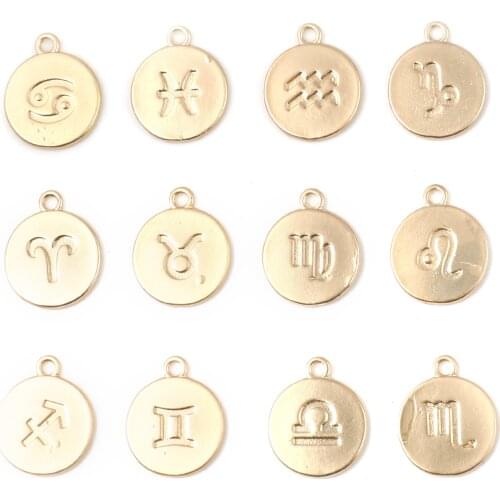 Fashion Charms Round Matt Gold Color Constellation Pendants DIY Making Necklace Bracelets Jewelry Findings 20mm x 17mm,10PCs