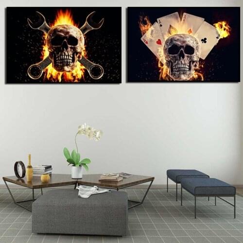 Poster Burning Playing Card Skull Canvas Painting Wall Art HD Prints Living Room Modern Home Decoration