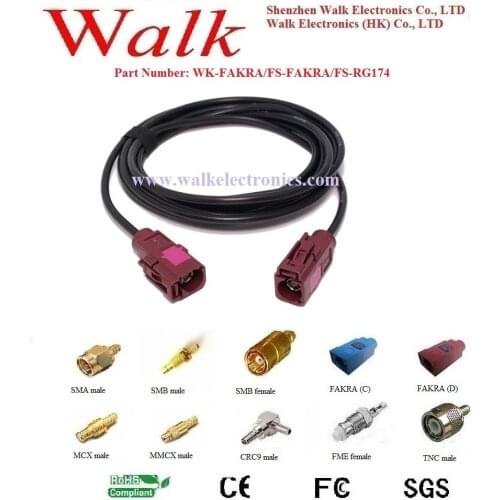 RF cable assembly: FAKRA female straight to FAKRA female straight with RG174 cable