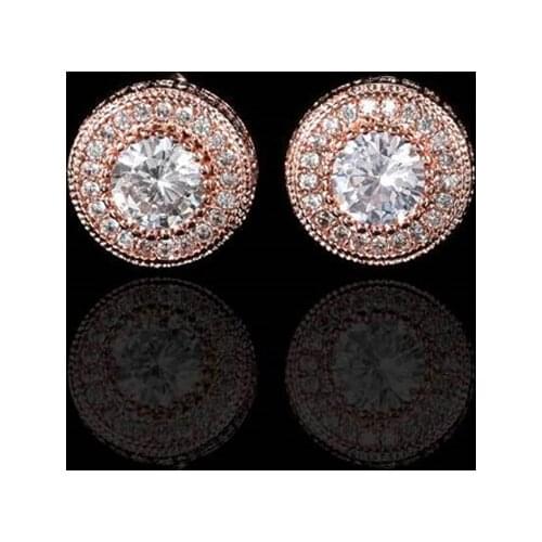 1Pair Zircon Micro Hip Hop Full Paved Rhinestone CZ Stone Round Iced Out Stud Earring Copper Earrings For Men Women Jewelry