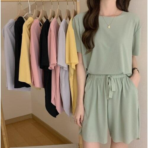 Lce Silk Short-Sleeved Pajamas Womens Summer 2021 New Style Can Be Worn Thin Sleepwear Casual Home Service Two-Piece Suit