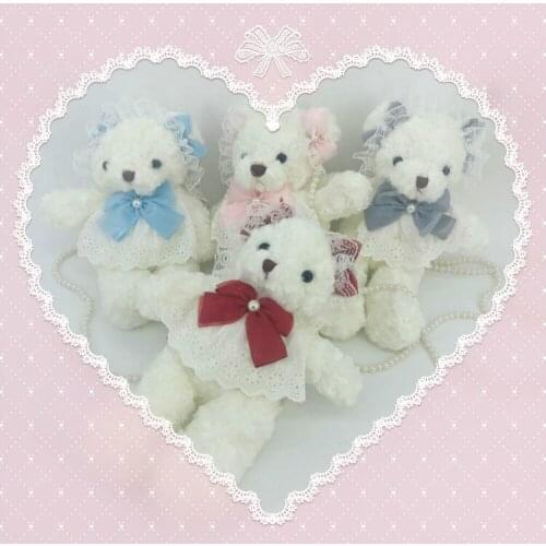 Plush Bear Doll Shape Womens Shoulder Bag Mini Phone Wallet Lolita Bag Purse Pearl Chain Strap Sweet Girl Cute