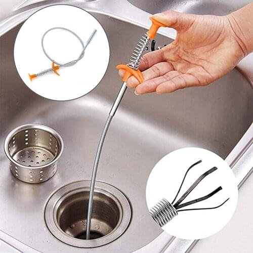 60cm Kitchen Bathroom Sink Pipe Bathroom Hair Cleaner Bendable Drain Pipe Cleaning Hook Sewer High Efficiency Anti-blocking Tool