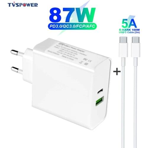 USB-C PD 87W Power Adapter,1Port PD87W/65W Wall Charger Laptop Adapter For MacBook iPad Pro,USB A 2.4A for Samsung iPhone Huawei