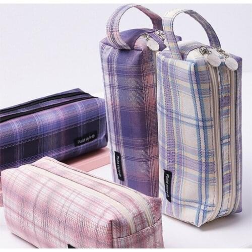 Candy color kawaii large capacity pencil case bag double zipper Korea cloth art pencil case wallet bag school office stationery