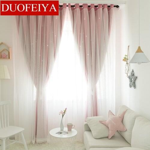 Korean Double Curtains for Living Dining Room Bedroom Princess Wind-hollowed Curtain Bedroom Girl Room Shading Finished Product