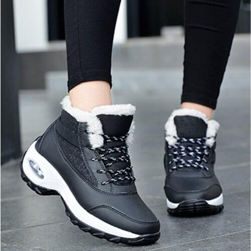 2021 Snow Women Boots Waterproof Womens Caual Shoes Fur Warm Ladies Ankle Boots Lace Up Womens Boots Non-Slip Chaussures Femme