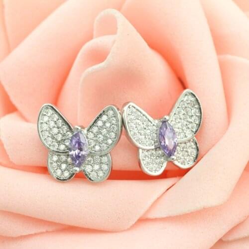 Female money inlay zircon butterfly silver earrings 925 sterling silver earrings Character charm female butterfly silver earring