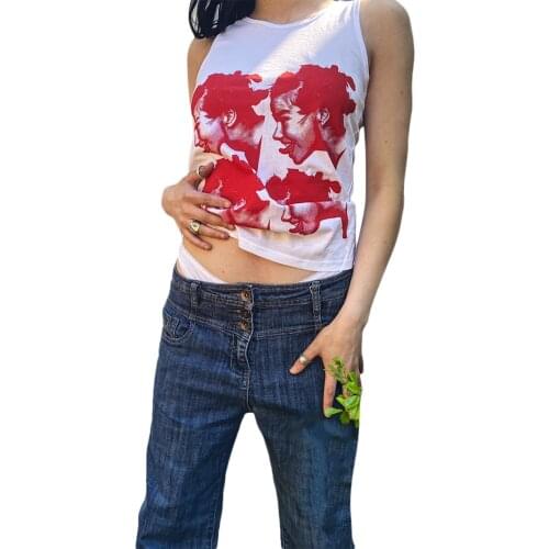 2021 Women’s Fashion Portrait Printing Vest Summer Casual Round Neck Sleeveless Pullover Tops Sexy Off Shoulder Tank