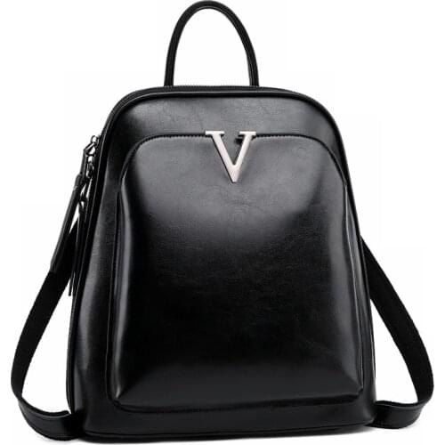 New Oil Wax Cowhide Women Rucksack Single Shoulder Bags Simple Fashion Knapsack Grils School Daypack Genuine Leather Backpack