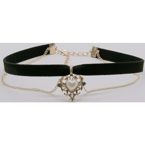 1PCS Vintage Pop Velvet Black Choker Love Heart Pendant Imitation Pearls Short Chain Necklace For Women Girls Gifts Party
