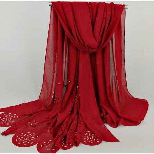 10pcs/lot new bubble chiffon laser cut flower polka dot hollow scarf shawls hijab wrap with pearl/muslim scarf pashmina
