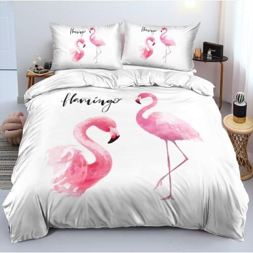 3D Custom Beddings Sets White Quilt Covers Comforter Shells Set Pillow Shames Full King Queen Double Size Flamingo Bed linens