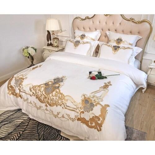 Blue pink 100S Egyptian cotton Embroidery Royal Bedding sets Queen King Luxury Duvet cover Bed sheet set Pillowcases 4/ 6pcs