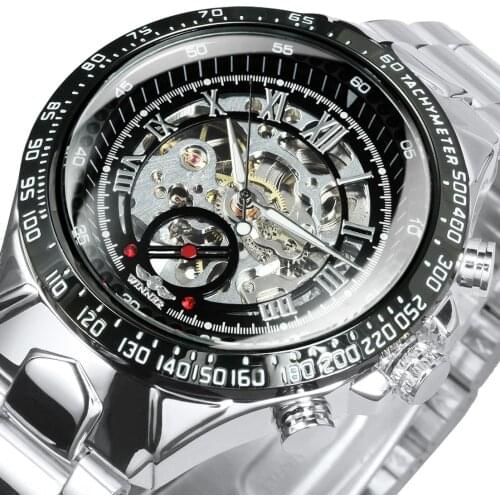 WINNER Retro Mens Watches Top Brand Luxury Automatic Mechanical Skeleton Watch Copper Steel Strap Fashion Classic Wrist Watch