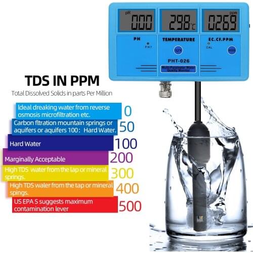 Digital 6 in 1 EC CF TDS PH Meter Multi-parameter Monitor Tester Portable LCD Water Quality Analysis Device 40%off