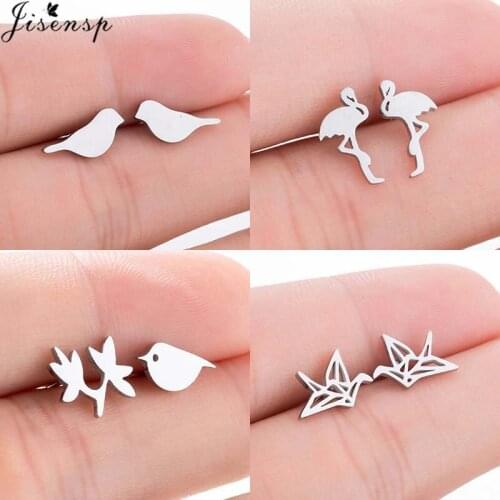 Jisensp Simple Fashion Lovely Birds Stud Earrings Pigeon Stainless Steel Earrings Statement Jewelry for Women Girls Party Gift