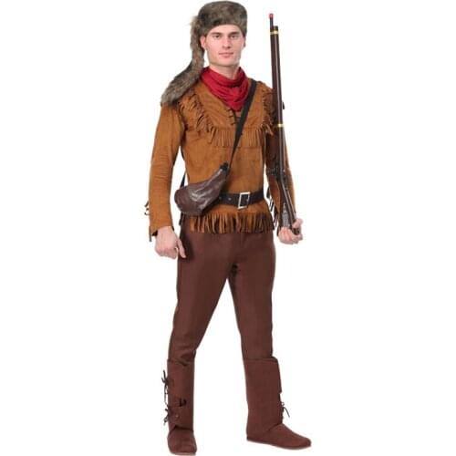 Halloween Cosplay Costume Adult Men American Battle Hero David Crockett Soldier Clothing Western Hunter Cowboy Suits
