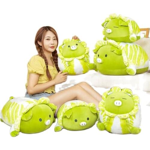 40/50/60cm Cute Green Pig Doll Stuffed Cabbage Piggy Plush Soft Sitting Standing Animal Eyes Closed Open Cuddle Buddy Gift Kids