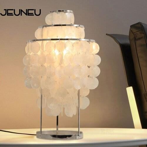 Modern Nordic Table Lamp E27 Natural Shell Bedside Decoration Creative Night Light Home Bedroom Study Dining Room Warm Desk Lamp