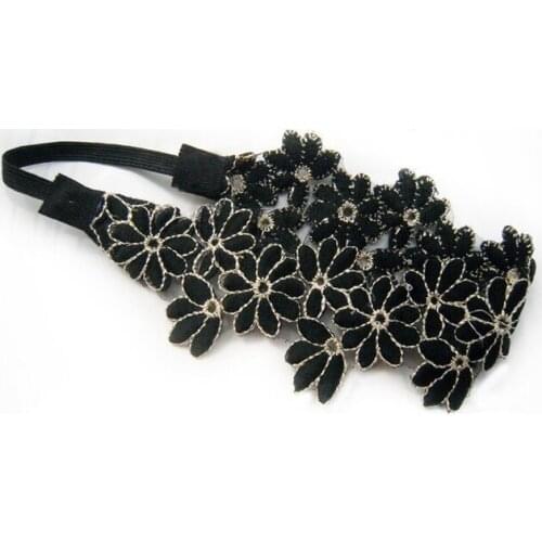 2021 new wholesale Lace floral daisy flower black fashion star design elastic headbands hair accessories 12pcs/lot