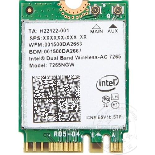 New For Intel Dual Band Wireless-AC 7265 7265NGW MINI PCI-E 2.4G/5G 802.11a/b/g/n/ac WIFI For Bluetooth 4.0 NGFF Card