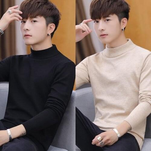 New Autumn Half-Collar Sweater Mens Fashion Slim Style in Korean Version All-match Fashion Pullover Solid Color Sweater Men