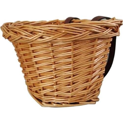 China Hand-woven Rattan Wicker Bike Basket Cargo Bag Children Bicycle Front Handlebar Mount Basket Bicycle Storage Holder