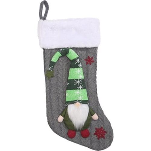 R7RC Christmas Knitted Stocking with Cute 3D Plush Long Hat Swedish Gnome Santa Xmas