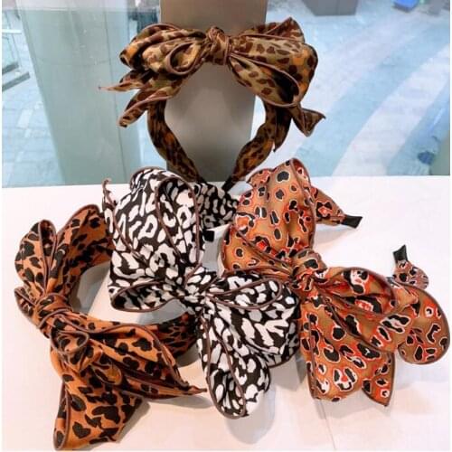 Retro silk leopard dot multilayer irregular oversized bow fairy hair band women chic hair hoop