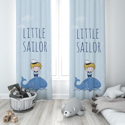 Curtains Children 3D Printed Decorative Items Home Childrens Room Light Blue Little Sailor Whale Model 221